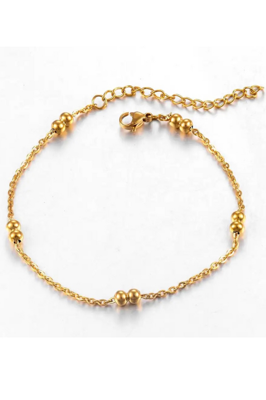 Beaded Dainty Anklet: Gold