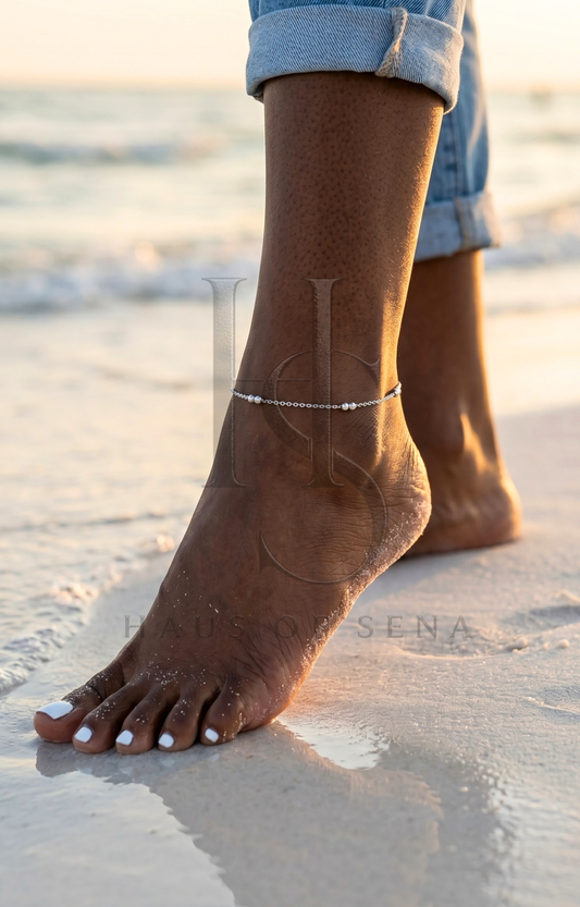 Beaded Dainty Anklet: Silver