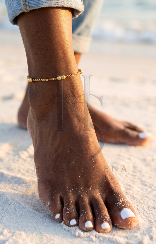 Beaded Dainty Anklet: Gold
