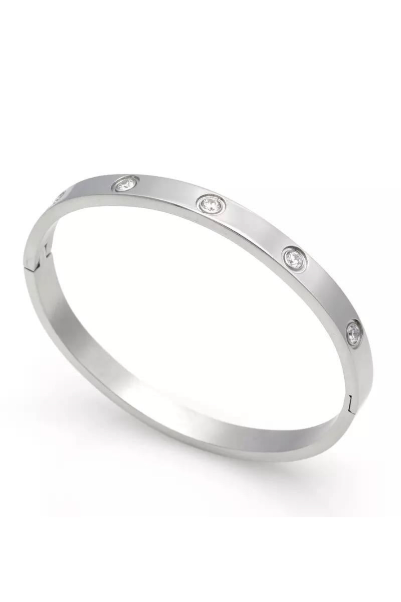 Stone Bangle - Silver 6mm